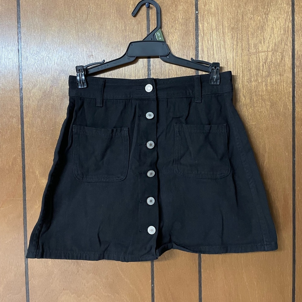 Black Button-Front Mini Skirt